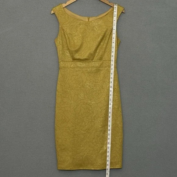Vintage Y2K Womens Dress M Mustard Yellow Sparkle Fitted Bodycon Retro 90s USA - Picture 10 of 14